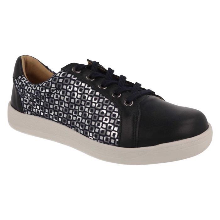 Women's Wide Fit DB Campion Shoes in Navy Leather / Textile - Image 3