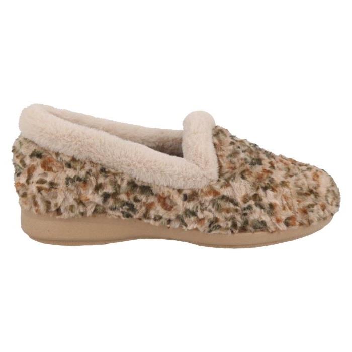 Women's Wide Fit DB Paige Slip on Slippers in Beige Multi Textile - Image 3