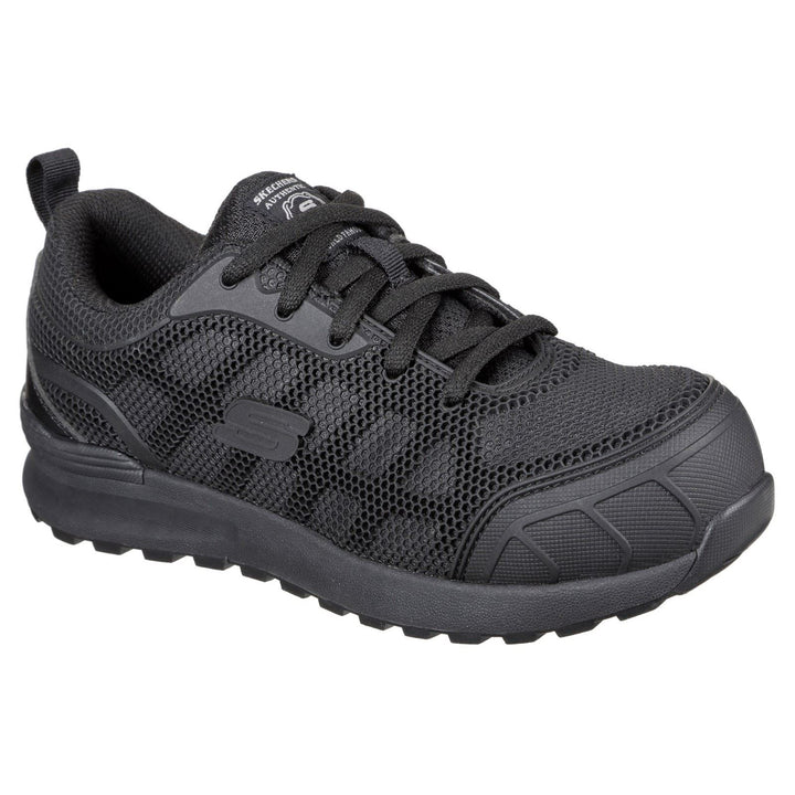 Women's Wide Fit Skechers 77289EC Bulklin Ayak Safety Shoes in Black/Black - Image 1