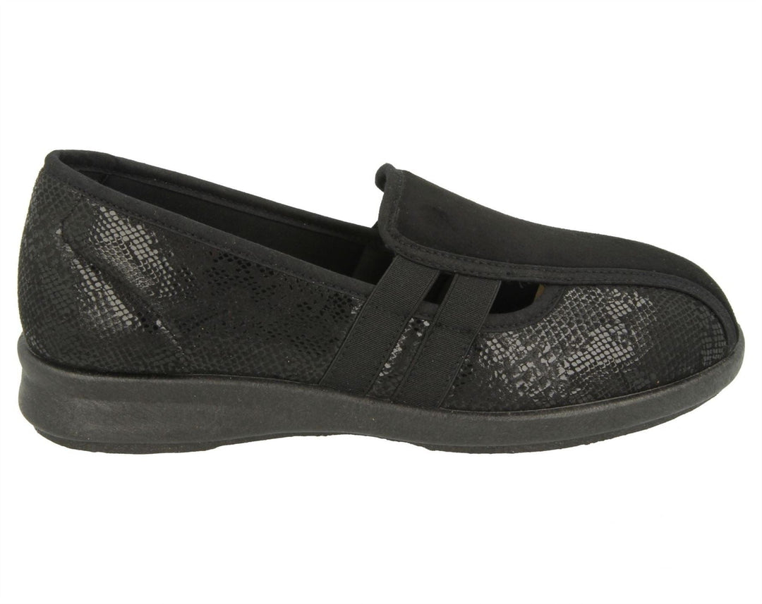 Womens Wide Fit DB Peterborough Shoes in Navy Suedette / Stretch - Image 2