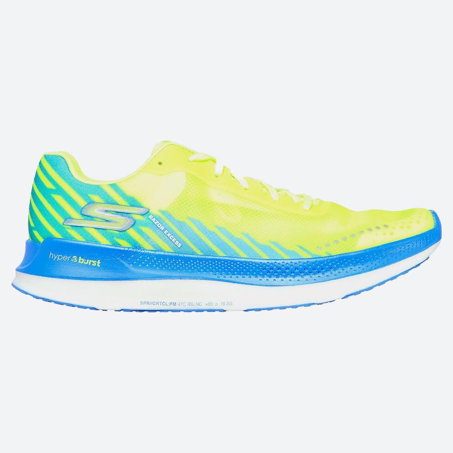 Men's Wide Fit Skechers Go Run Razor Excess Sports Trainers in Blue/Coral - Image 6