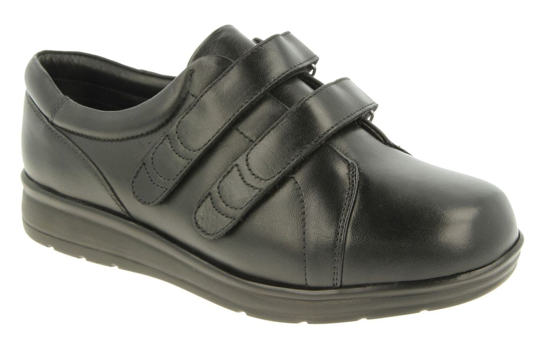 Womens Wide Fit DB Norwich Shoes in Black Leather - Image 3