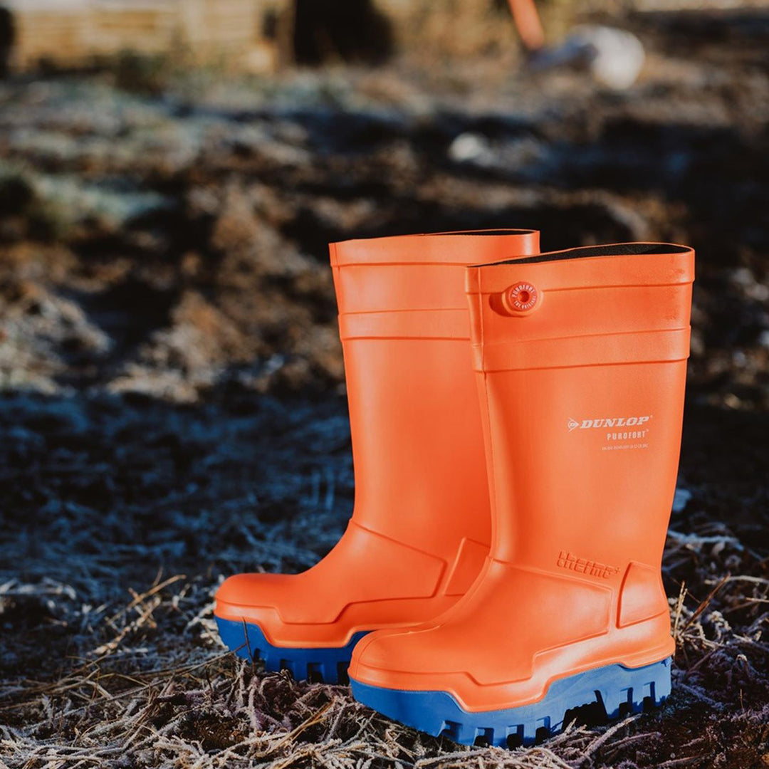 Men's Wide Fit Dunlop Purofort Thermo Full Safety Wellington Boots in Orange - Image 5