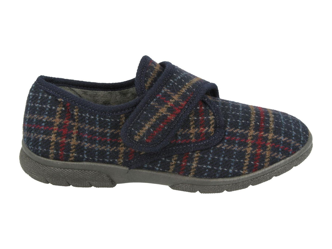 Mens Wide Fit DB Tartan Slippers in Navy Tartan - Image 2