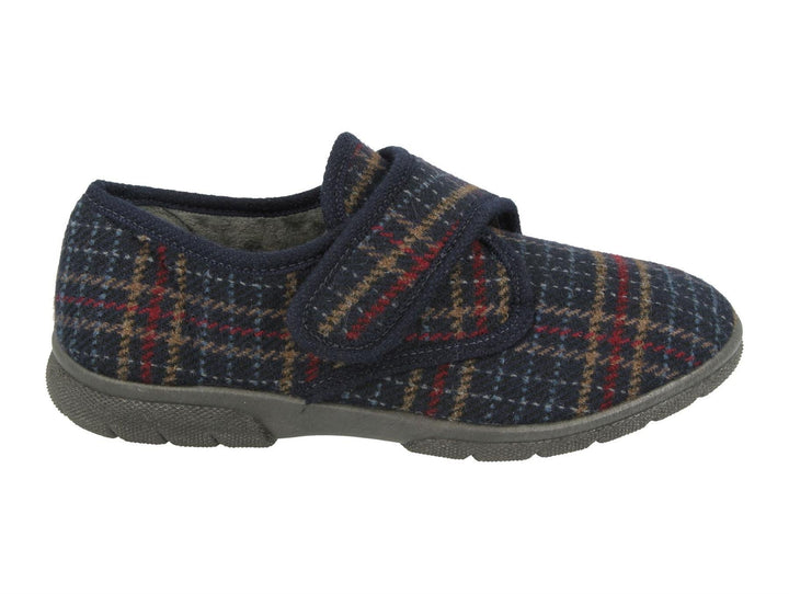 Mens Wide Fit DB Tartan Slippers in Navy Tartan - Image 1