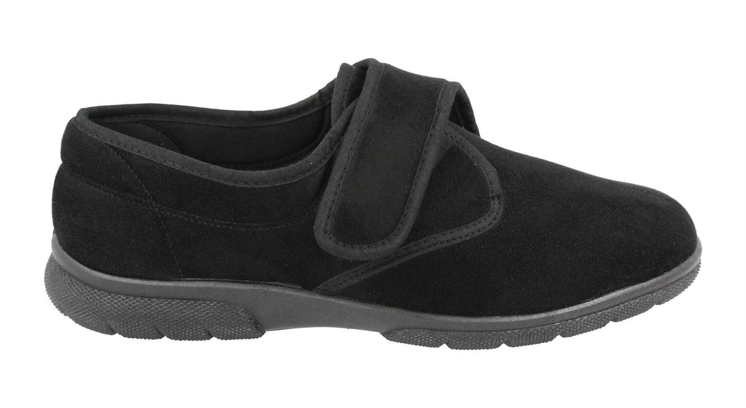 Men's Wide Fit DB Edison Slippers in Black Stretch Suedette - Image 2