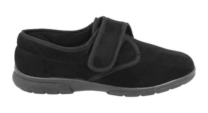 Men's Wide Fit DB Edison Slippers in Black Stretch Suedette - Image 1