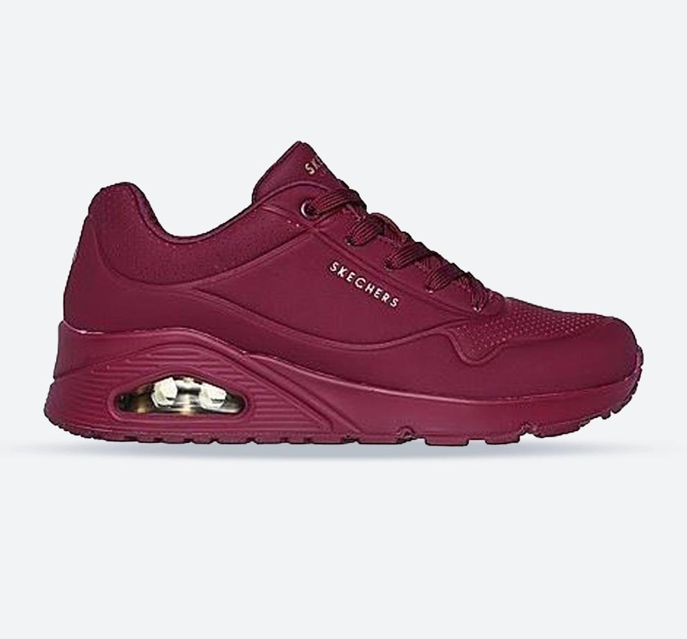 Women's Wide Fit Skechers 73690 Uno Stand On Air Sports Trainers - Plum in Plum - Image 1
