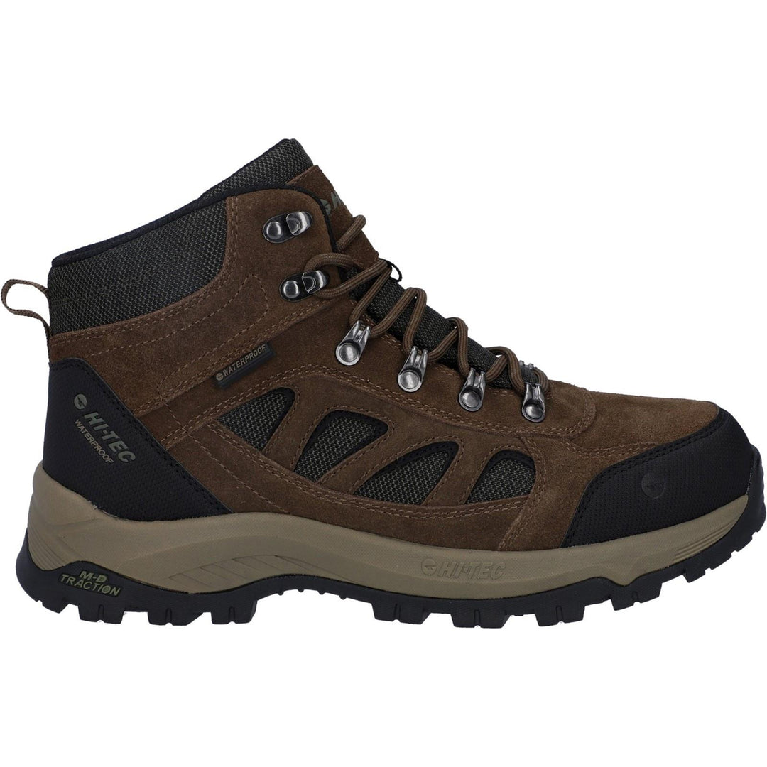 Men's Wide Fit Hi-Tec Bandera Expedition Mid Hiking Waterproof Boots in Smokey Brown/Khaki - Image 2