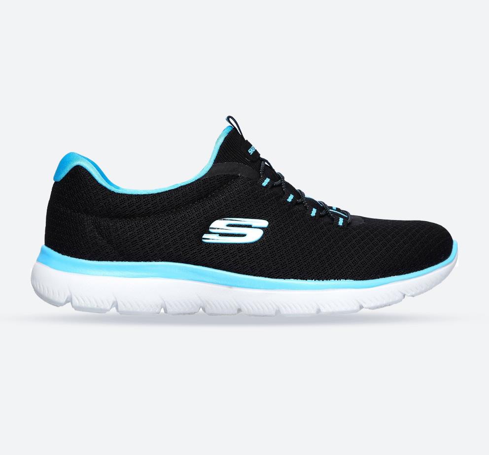 Women's Wide Fit Skechers 12980 Summits Slip On Sports Trainers - Black/Turquoise in Black/Turquoise - Image 1