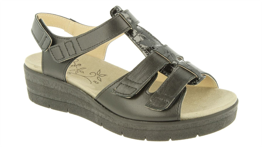 Womens Wide Fit DB Tuft Sandals in Black Leather - Image 3
