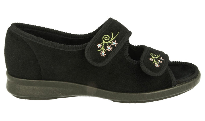 Womens Wide Fit DB Ace 2 Slippers in Black - Image 1