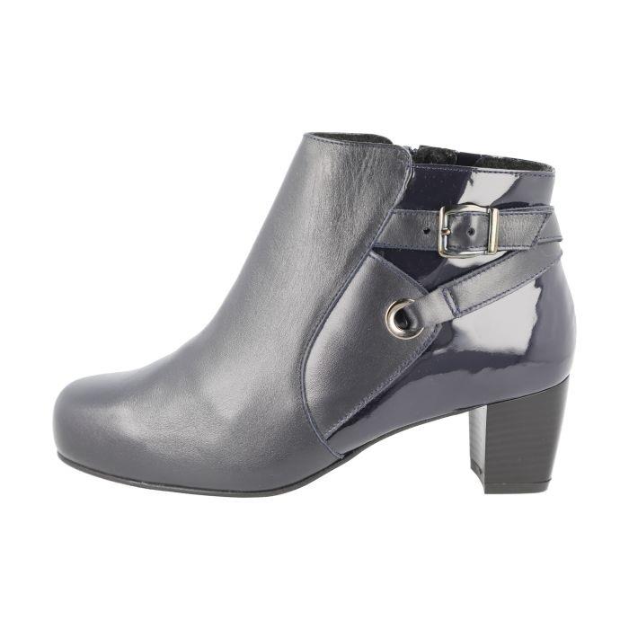 Women's Wide Fit DB Belmont Boots in Black lea / patent - Image 1