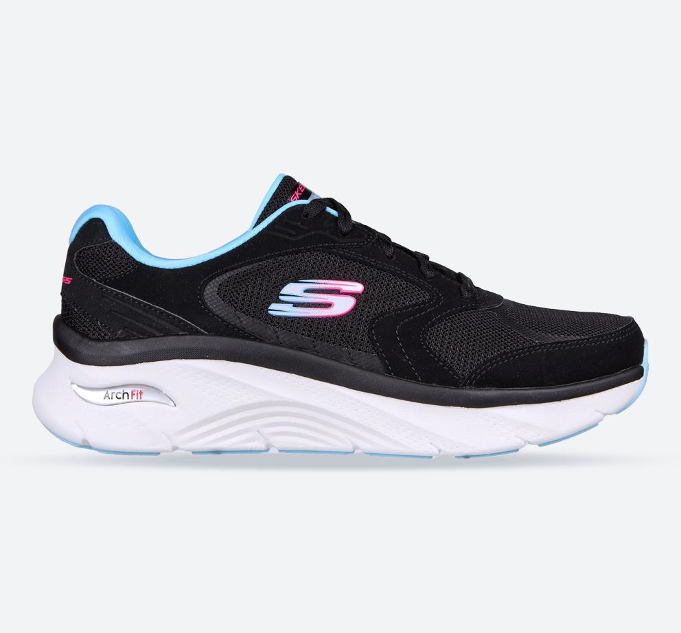 Women's Wide Fit Skechers 149686 Arch Fit D'Lux Trainers - Black/Blue in Black/Blue - Image 1