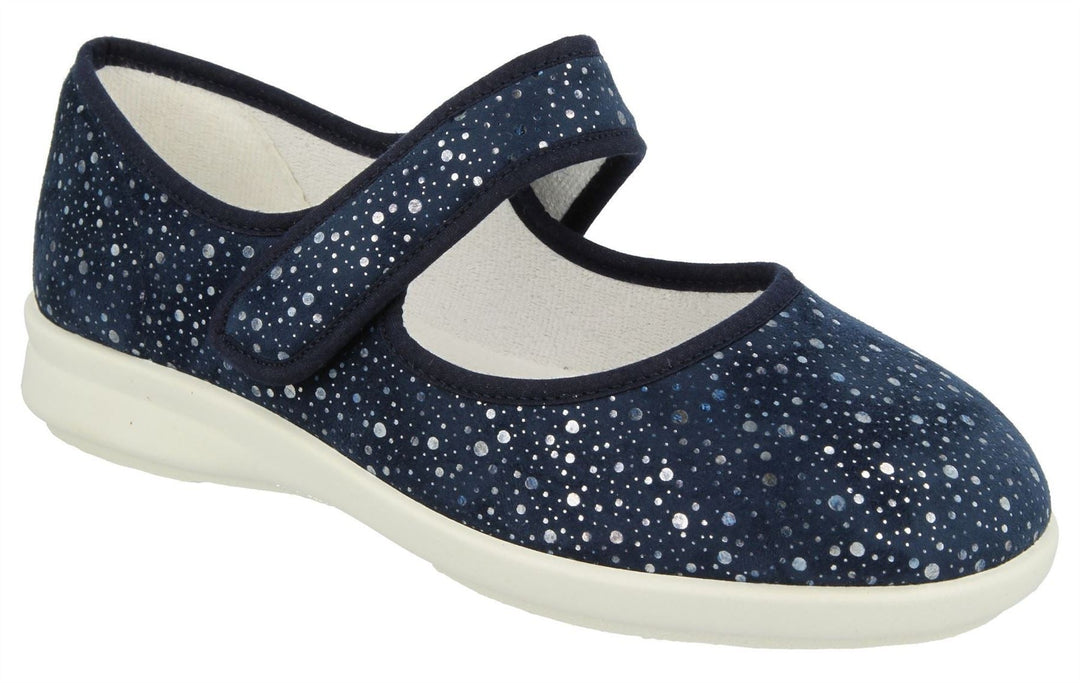 Womens Wide Fit DB Bombay Canvas Shoes in Navy Stretch - Image 3