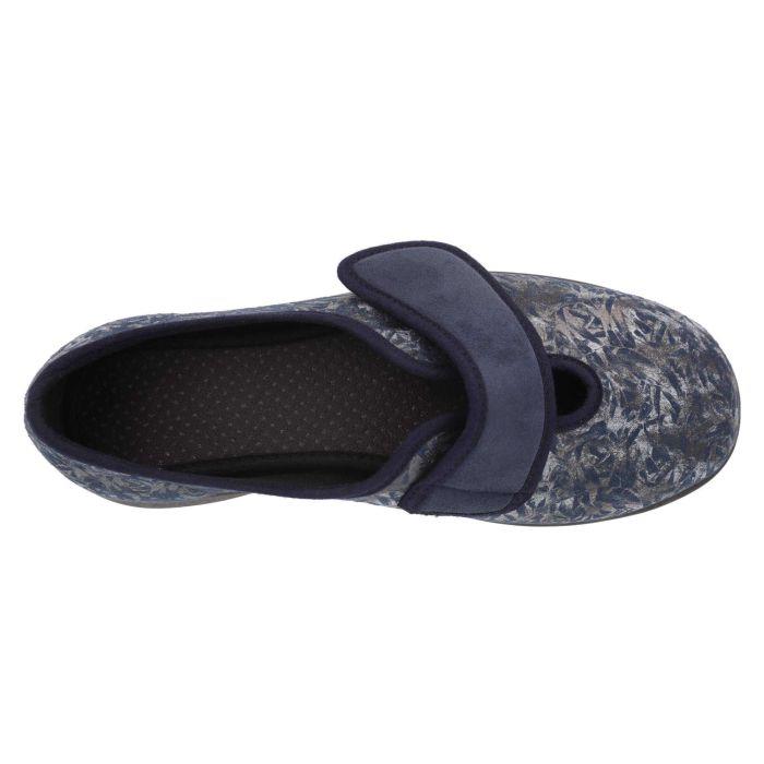Women's Wide Fit DB Lavender Slippers in Blue Floral Stretch Textile - Image 1