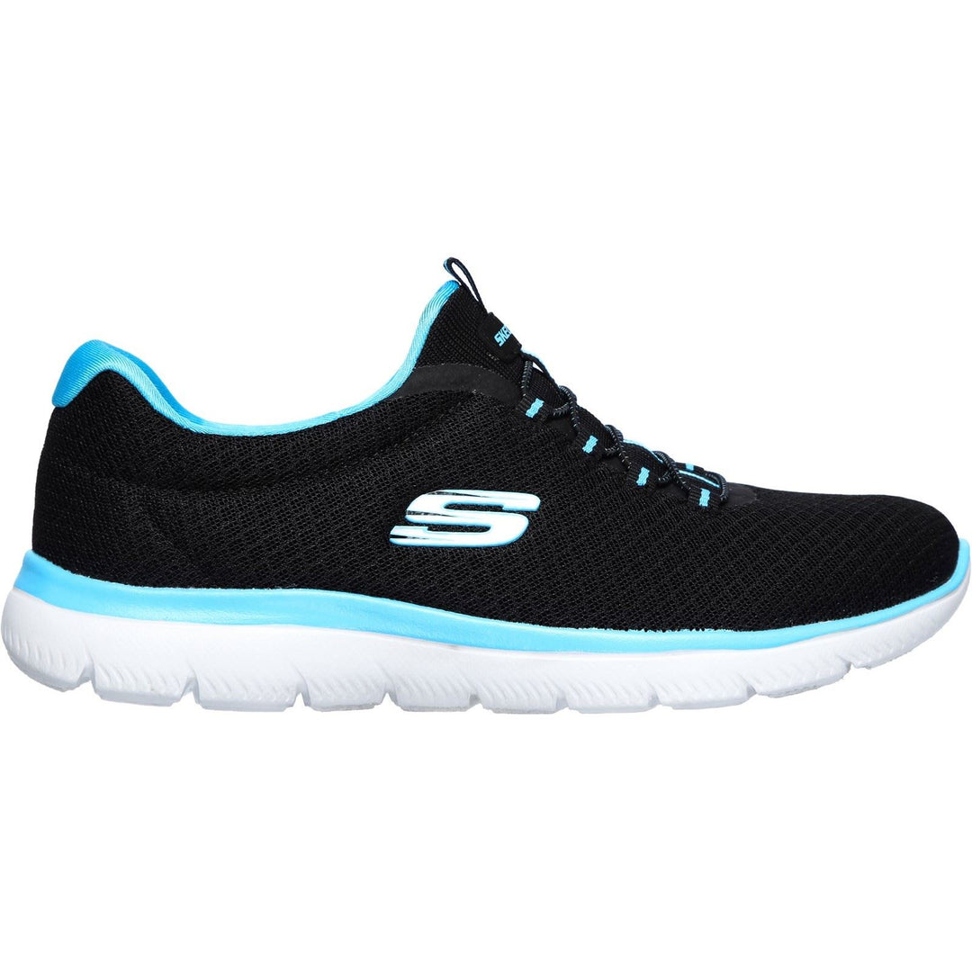 Women's Wide Fit Skechers 12980 Summits Slip On Sports Trainers - Black/Turquoise in Black/Turquoise - Image 2