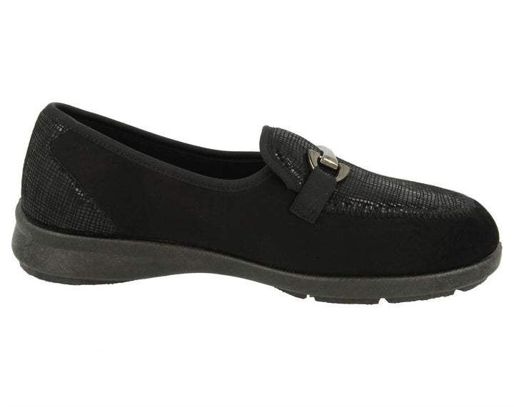 Womens Wide Fit DB Aster Vegan Shoes in Black Stretch - Image 1