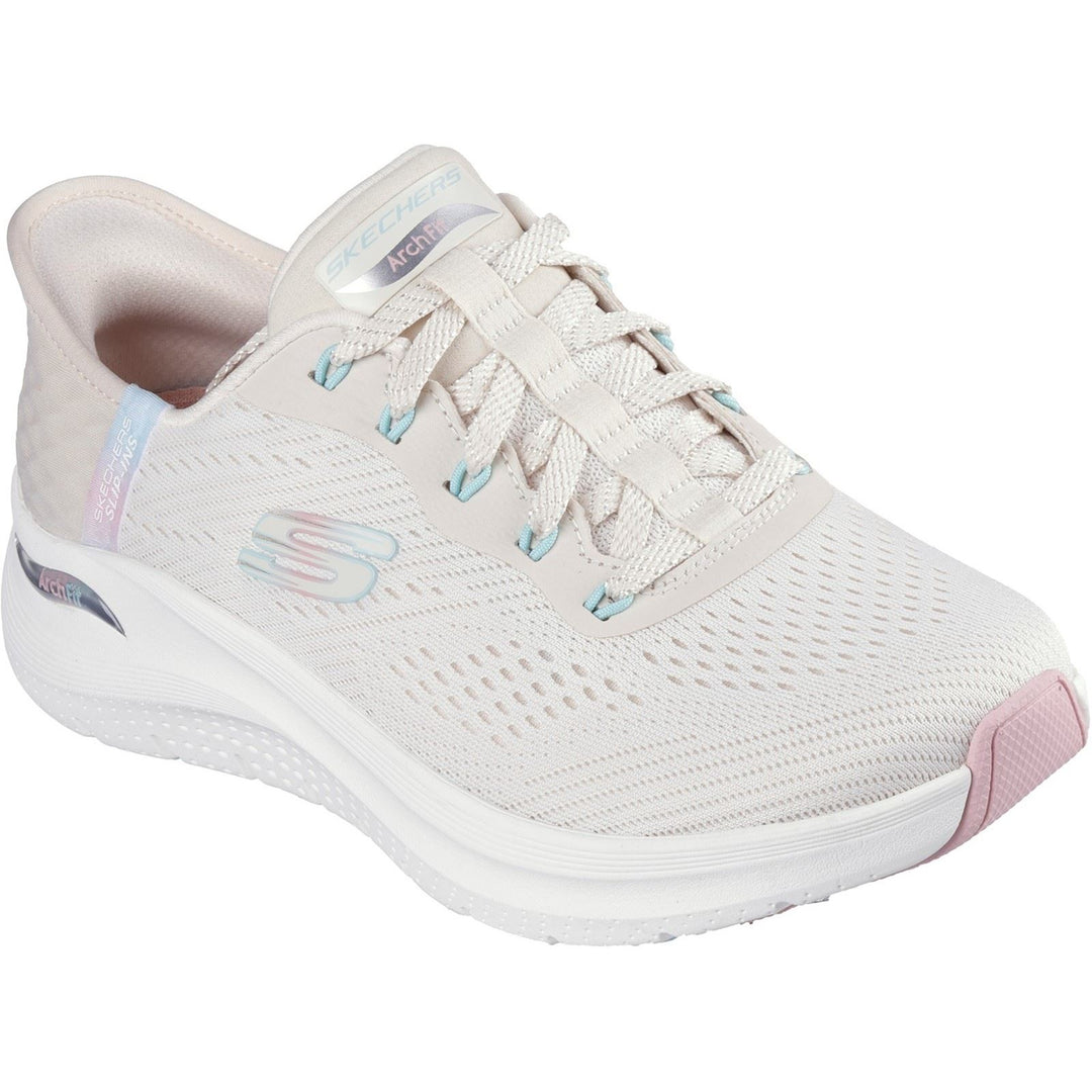 Women's Wide Fit Skechers 150066 Slip-ins Arch Fit 2.0 Easy Chic Trainers in Natural/Pink - Image 3