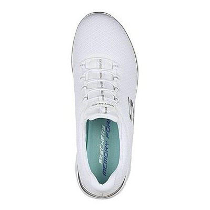 Women's Wide Fit Skechers 12980W Summits Slip On Sports Trainers in White/Silver - Image 1