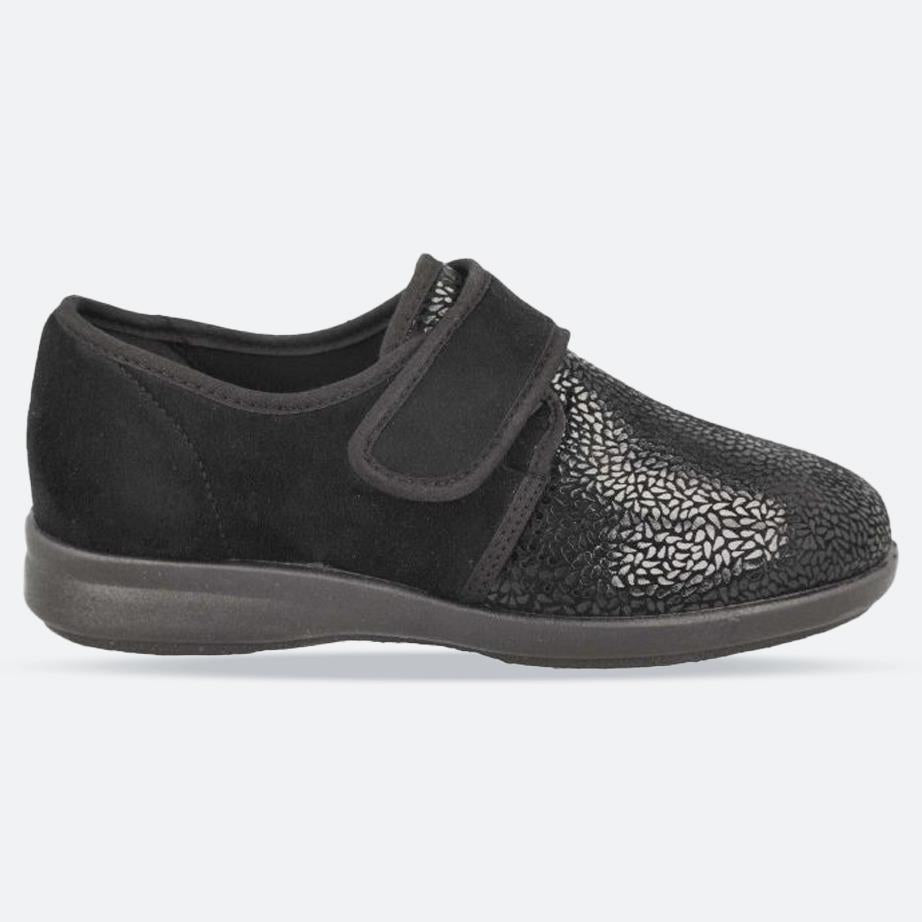 Women's Wide Fit DB Vanilla Shoes/Slipper in Black Stretch Textile - Image 1