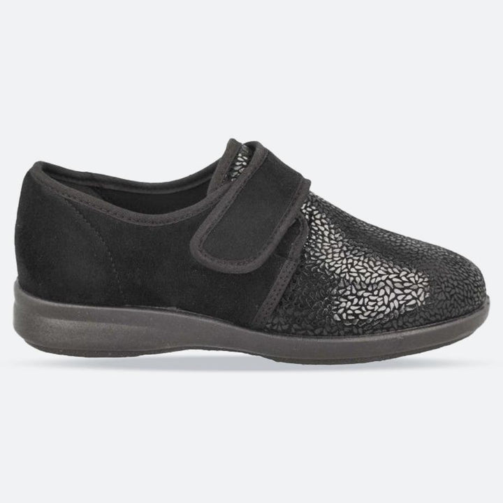 Women's Wide Fit DB Vanilla Shoes/Slipper in Black Stretch Textile - Image 1