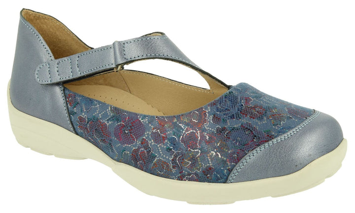 Women's Wide Fit DB Gannet Sandals in Blue Leather / Stretch - Image 1