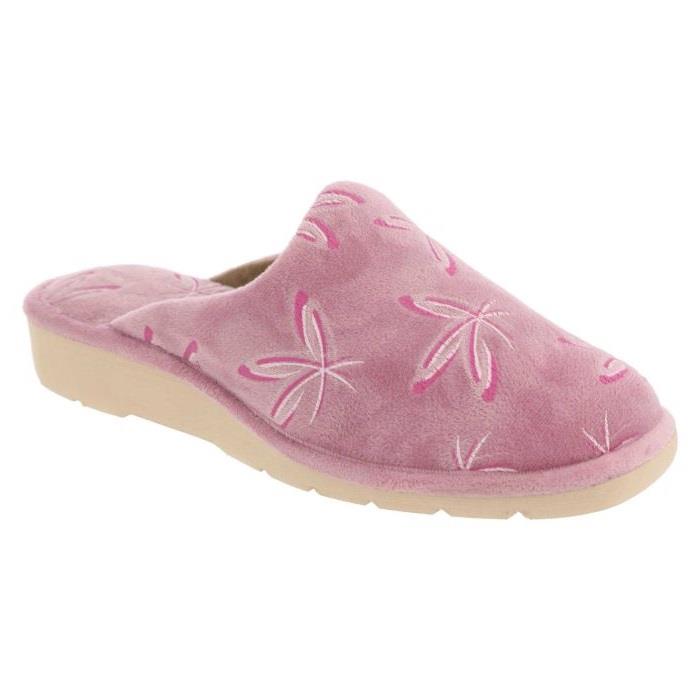 Women's Wide Fit DB Balsam Mule Slippers in Blue Floral Velour - Image 9