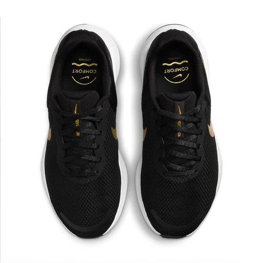 Women's Wide Fit Nike FZ6829-002 Revolution 7 Trainers in Black/White/Metallic Gold - Image 6
