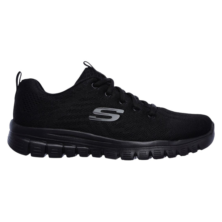 Women's Wide Fit Skechers 12615 Graceful Get Connected Sports Trainers - Black in Black - Image 1