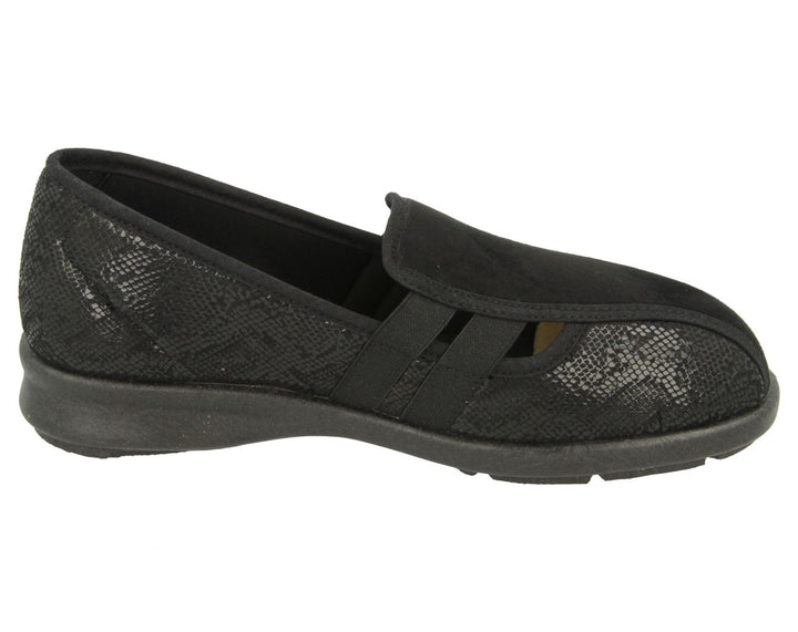 Womens Wide Fit DB Peterborough Shoes in Navy Suedette / Stretch - Image 1