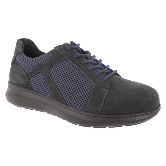 Men's Wide Fit DB Samuel Zip/Lace Up Trainers in Black Leather / Black Mesh - Image 8