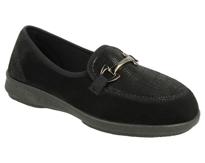 Womens Wide Fit DB Aster Vegan Shoes in Black Stretch - Image 1