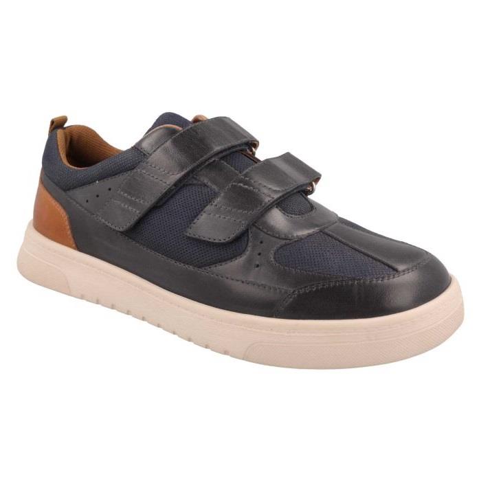 Men's Wide Fit DB Jude Shoes in Navy Leather / Navy Mesh - Image 1