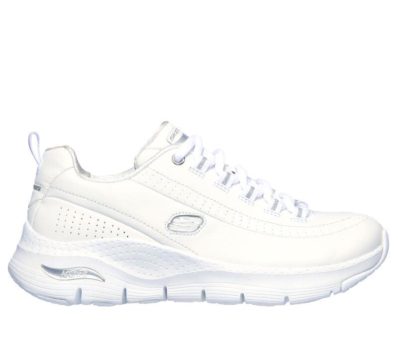 Women's Wide Fit Skechers 149146W Arch Fit Citi Drive Trainers in White/Silver - Image 2