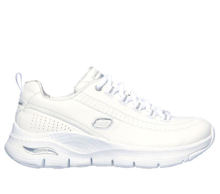 Women's Wide Fit Skechers 149146W Arch Fit Citi Drive Trainers in White/Silver - Image 1