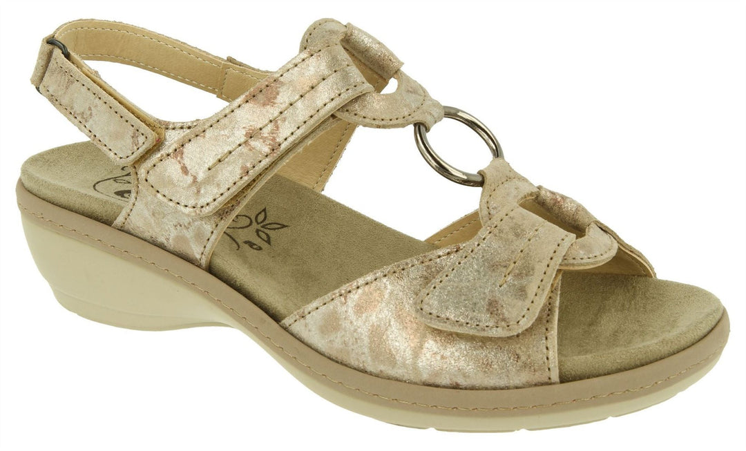 Womens Wide Fit DB Turtle Sandals in Beige Mottled Suede - Image 3