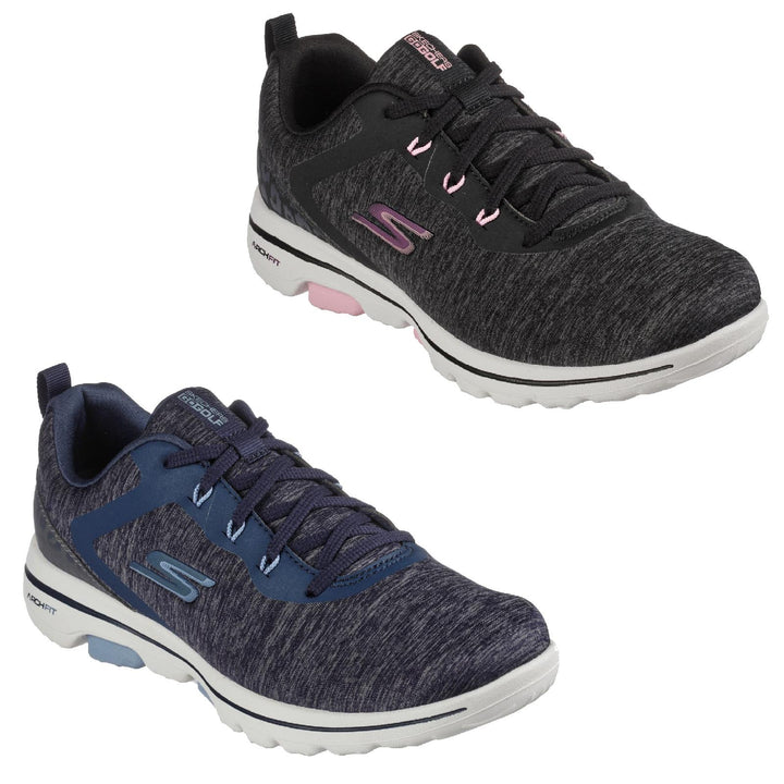 Women's Wide Fit Skechers Go Golf Walk 5 Trainers in Black/White - Image 1