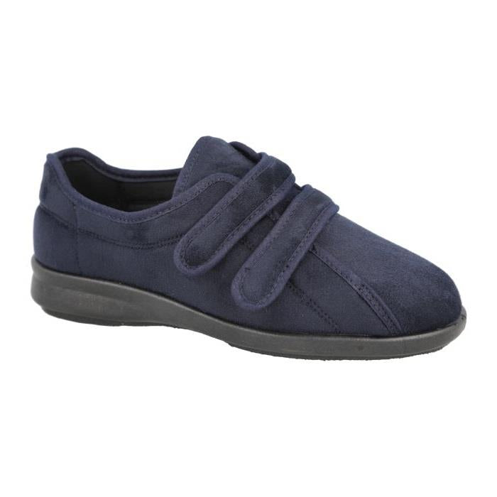 Women's Wide Fit DB Mansfield Slippers in Black Stretch Suedette - Image 1