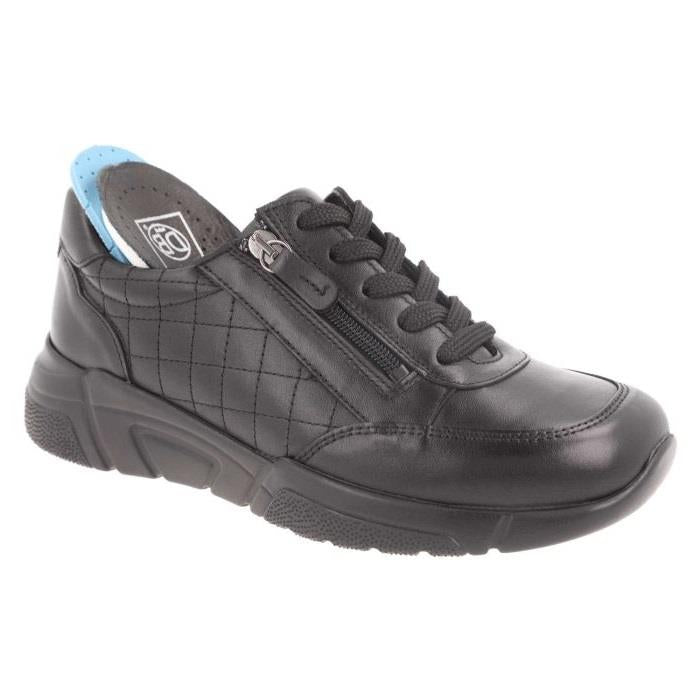 Women's Wide Fit DB Harebell Zip/Lace Shoes in Black Leather - Image 1