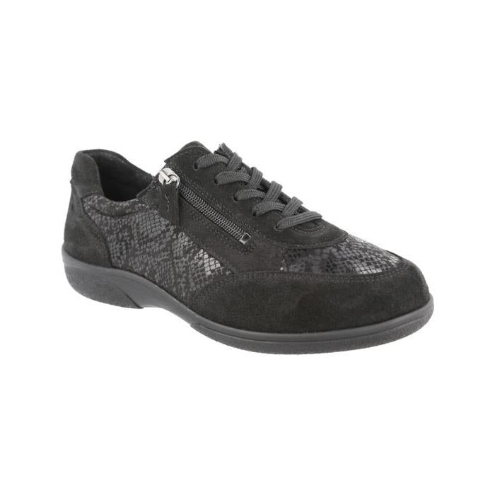 Women's Wide Fit DB Waxwing Trainers in Black Suede / Stretch - Image 3