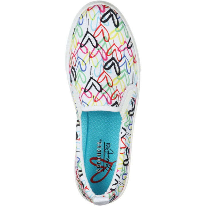 Women's Wide Fit Skechers 155503 Poppy Drippin Love Slip On Shoes in White/Multi - Image 1