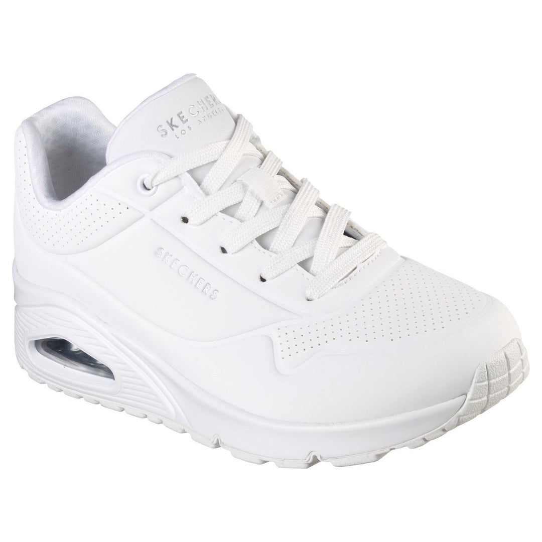 Women's Wide Fit Skechers 73690 Uno Stand On Air Sports Trainers in White - Image 3