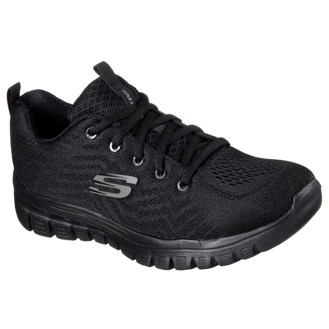Women's Wide Fit Skechers 12615 Graceful Get Connected Sports Trainers - Black in Black - Image 3
