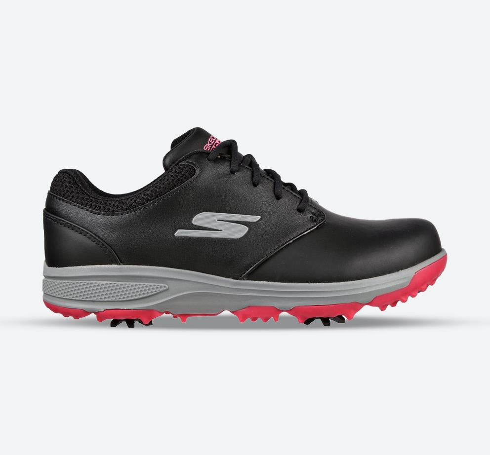 Women's Wide Fit Skechers 123050 Go Golf Jasmine Leader Golf Trainers in Black/Pink - Image 1