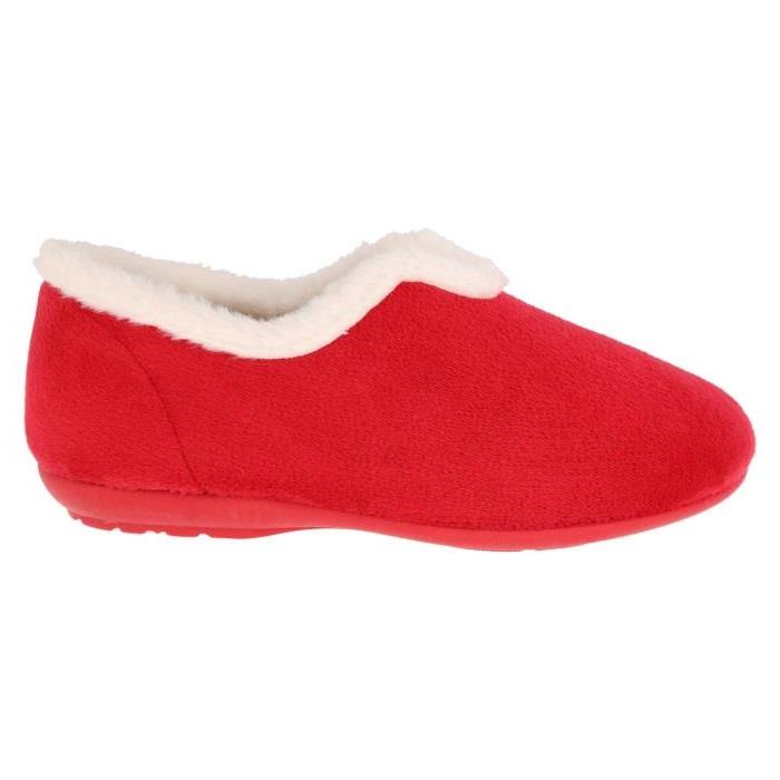 Women's Wide Fit DB Faye Slip on Slippers in Red Velour - Image 1