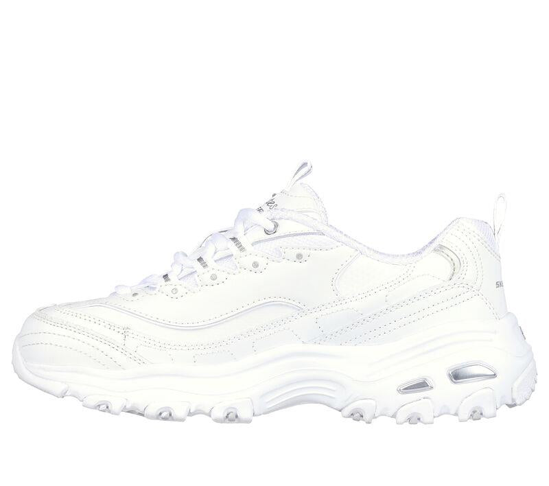 Women's Wide Fit Skechers 11931EW D'lites Fresh Start Trainers in White/Silver - Image 4
