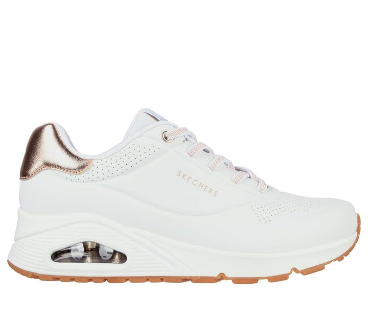 Women's Wide Fit Skechers Uno 155196W Shimmer Away Trainers - White in White - Image 1