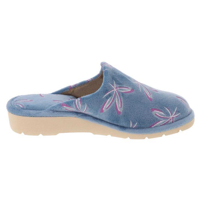 Women's Wide Fit DB Balsam Mule Slippers in Blue Floral Velour - Image 1