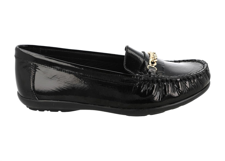 Women's Wide Fit DB Nicolette Loafer Shoes in Black Leather - Image 1
